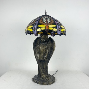 LongHuiJing European Dragonfly Stained Glass LED Lampshade <b>Table</b> <b>Lamp</b> Flexible Simple Angel <b>Base</b> for Living Room Art Decoration - Product Image 2