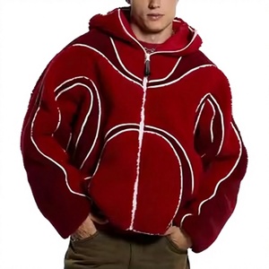 Men's Oversized Hooded <b>Fleece</b> <b>Jacket</b> Color Block Zip Up Sherpa <b>Lined</b> Windproof Casual Winter Outerwear Custom Logo - Product Image 1