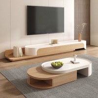 Ensemble meuble TV extensible et table basse, style nordique, mobilier moderne pour salon, meuble TV adapté aux petits espaces