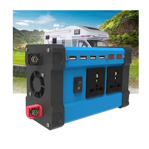 Inverter tenaga surya mobil, pengisi daya Laptop sistem tenaga surya 300w 500w Dc 12v ke Ac 110v 220v dengan 4 port Usb