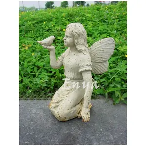 Perna de fadas rústica de jardinagem, mais vendido, antiguidade, anjo de jardinagem, com pássaro, outro gramado, quintal de trás, itens de decoração de jardim