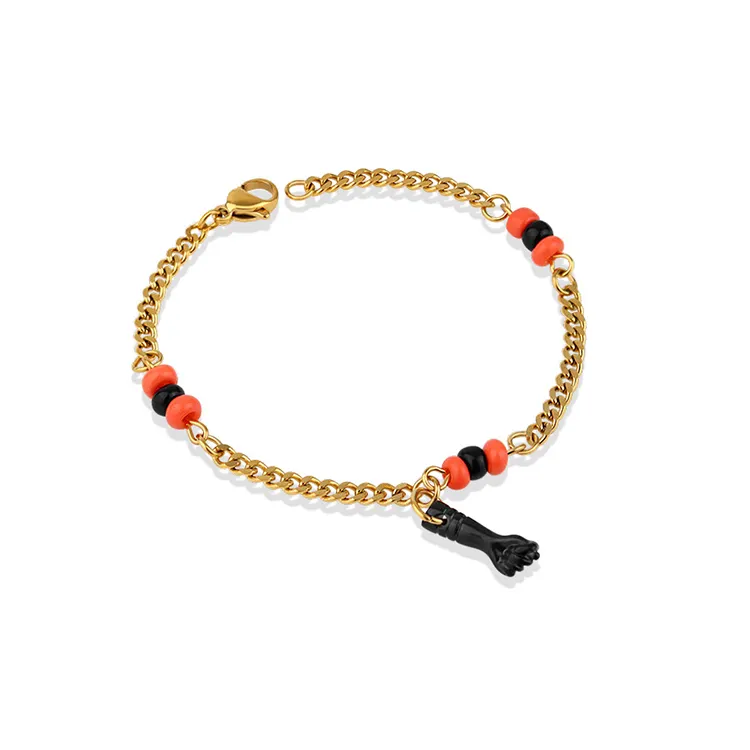 G2111 Vente en gros de bijoux pour enfants Bracelets à breloques en perles 18K plaqué or PVD Acier inoxydable Bracelet chaîne gourmette à maillon noir pour bébé