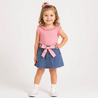 Ensemble de Vêtements d'Été pour Bébés Filles en Gros - Tenues pour Tout-Petits : Gilet sans Manches + Jupe en Jean pour Petites Filles - Ensembles de Vêtements pour Enfants