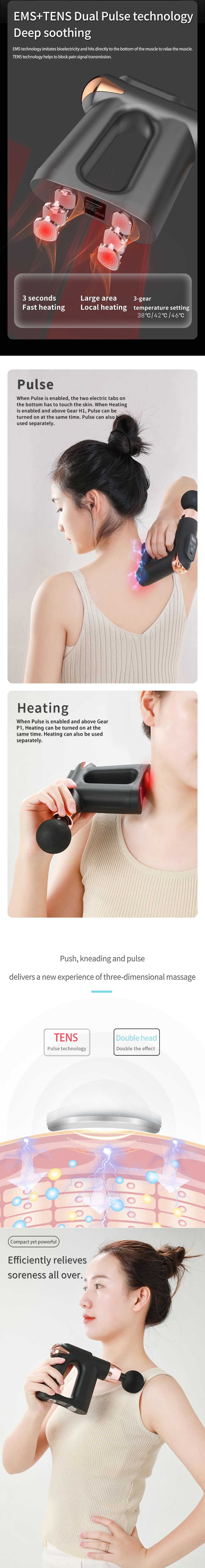 Mini Muscle Vibration Sports Deep Tissue Muscle Fascia Percussion Ems Therapy Powerful Heating Massager For Face And Body Use