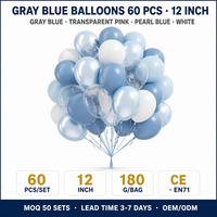 Lot de 60 ballons gris et bleus de 12 pouces avec ballons transparents rose nacré, bleus et blancs pour la décoration de fête de naissance