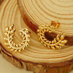 Pendientes de joyería de moda 18K oro Acero inoxidable estilo INS oreja de <span class=keywords><strong>trigo</strong></span> nunca se desvanecen pendientes de aro Vintage gruesos joyería - Product Image 2