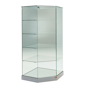 Vitrina Esquinera Htz 73x73x180 Cm, Vidrio Templado, 4 Estantes, Base Gris Claro con Ruedas - Product Image 1