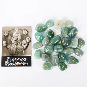 Juego de Runas de piedra caída de Aventurina verde grabada en piedra natural HZ superventas DIY