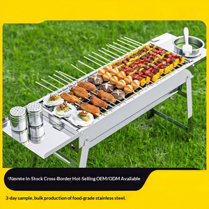 Barbecue en acier inoxydable épaissi pour usage domestique, portable, pliable, au charbon de bois, avec grande grille, barbecue en acier inoxydable - Product Image 4