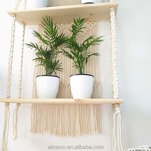 Oferta Especial: Estante de Madera de Doble Capa Estilo Boho con Cuerda Tejida, Tapiz Flotante para Montar en la Pared con Borlas para Decoración del Hogar y Bodas - Product Image 3