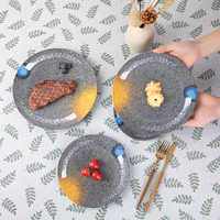 Nouveau design d'assiettes rondes en mélamine, certifiées FDA, écologiques, pour la décoration de mariage, d'assiettes, de vaisselle, de luxe
