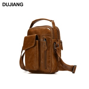 Dujiang Men's Crossbody <b>Bag</b> Genuine Leather Brown Commuter Shoulder <b>Bag</b> High Quality Retro Style - Product Image 2