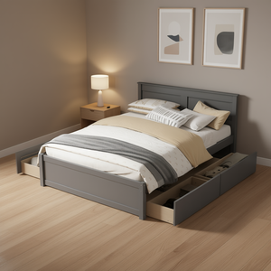 Estructura de Cama Doble DB de Madera Maciza con Diseño Moderno en Gris, Cama Matrimonial con Nido de Tamaño Individual y Dos Cajones, Tamaño King Size para Uso en el Dormitorio del Hogar - Product Image 2
