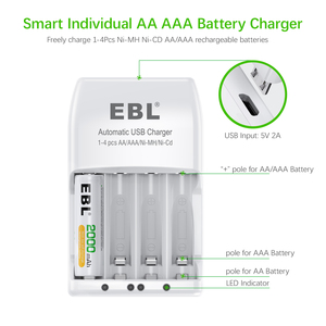 EBL Paquete de 4 Baterías Recargables AA de 2300 mAh con Cargador de Baterías con Ranura Independiente - Product Image 3