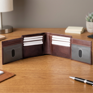 Portefeuille court pour homme ADORA en cuir véritable marron, RFID, multi-usages, quatre volets, personnalisable, 8 emplacements pour cartes de crédit, 1 compartiment pour billets, polyester - Product Image 3