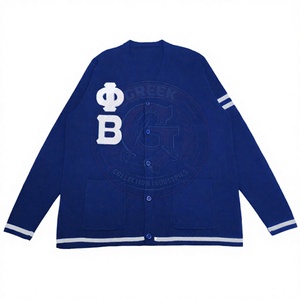Suéter Cárdigan Phi Beta para Hombre, Color Azul Rey, Tejido, Manga Larga, Cierre de Botones, Diseño con Logotipo de Letras Griegas PBS - Product Image 1