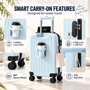 Valise intelligente à roulettes de 20 pouces en ABS rigide avec port de chargement USB, roues pivotantes à 360 degrés et serrure TSA – Stock US - Product Image 5