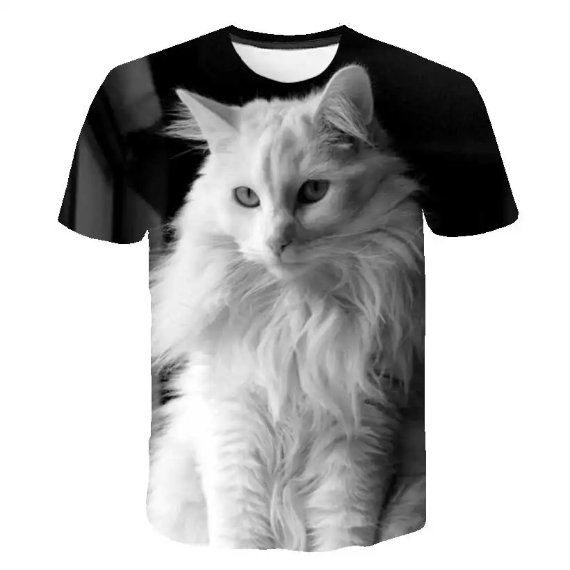 Thời trang dễ thương Mèo 3D in trẻ sơ sinh T-Shirt chỉ đơn giản là thoải mái thẩm mỹ 4-14 tuổi Quần áo mùa hè nhanh chóng khô thoải mái TEE Áo sơ mi