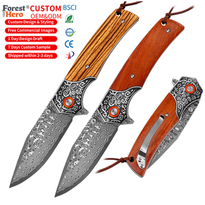 Cuchillo Plegable Táctico <span class=keywords><strong>de</strong></span> Bolsillo con Hoja <span class=keywords><strong>de</strong></span> Damasco <span class=keywords><strong>de</strong></span> Alta Dureza y Mango <span class=keywords><strong>de</strong></span> Madera <span class=keywords><strong>de</strong></span> Sequoia, para Camping, Supervivencia y Uso Diario, con Clip - Product Image 1