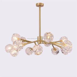 Grand Art <span class=keywords><strong>Boule</strong></span> De Cristal <span class=keywords><strong>Lustre</strong></span> En Verre Éclairage Brillant Or Fini - Product Image 2