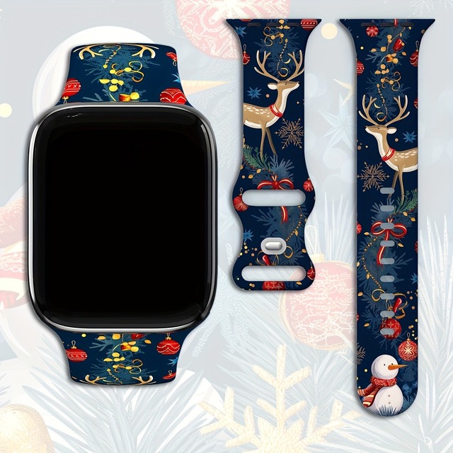 Custom Christmas Fashion Deer Adjustable Silicone Smart Watch Bands Iwatch Sport Leather Watch Strap for apple Watch Band Series