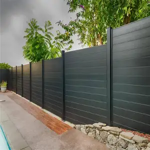 Cerca de alumínio para jardim, painel de metal para cerca, persiana de alumínio horizontal preta, painel de alumínio para privacidade