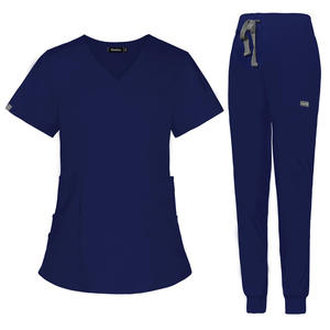 Grosir kustom Logo Pet perawatan peregangan dokter medis Jogger lembut 2 buah modis gigi rumah sakit scrub seragam set - Product Image 3