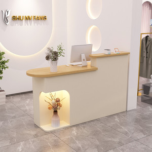 Modern Cream <b>Reception</b> Desk <b>Counter</b> Custom Welcome Lobby Service Table for Retail Store Office Showroom - Product Image 3