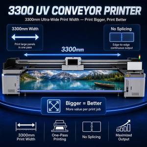 เครื่องพิมพ์ยูวีไฮบริดแบบม้วนต่อม้วนและแบบแท่นราบ ขนาด 3.3 เมตร รุ่น I3200 สำหรับพิมพ์วัสดุต่างๆ เช่น หนัง วอลเปเปอร์ ฟิล์ม แบนเนอร์ ไวนิล พีวีซี ขนาดใหญ่ - Product Image 1