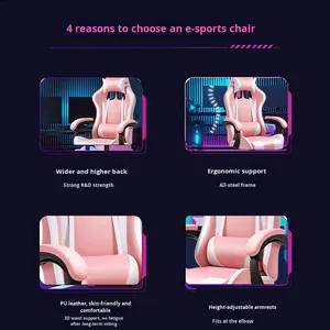 Uzatılabilir Ayak Dayama Yeri, Deri, Modern Tasarım, Bilgisayar Kullanımı İçin Pembe Beyaz Sevimli Ergonomik Oyuncu Koltuğu - Product Image 3