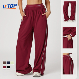 Pantaloni Sportivi da Donna a <span class=keywords><strong>Vita</strong></span> <span class=keywords><strong>Alta</strong></span> con Contrasto di Colore, Ecologici, Dritti, Comodi, con Chiusura Elastica in <span class=keywords><strong>Vita</strong></span> e Tasche - Product Image 1