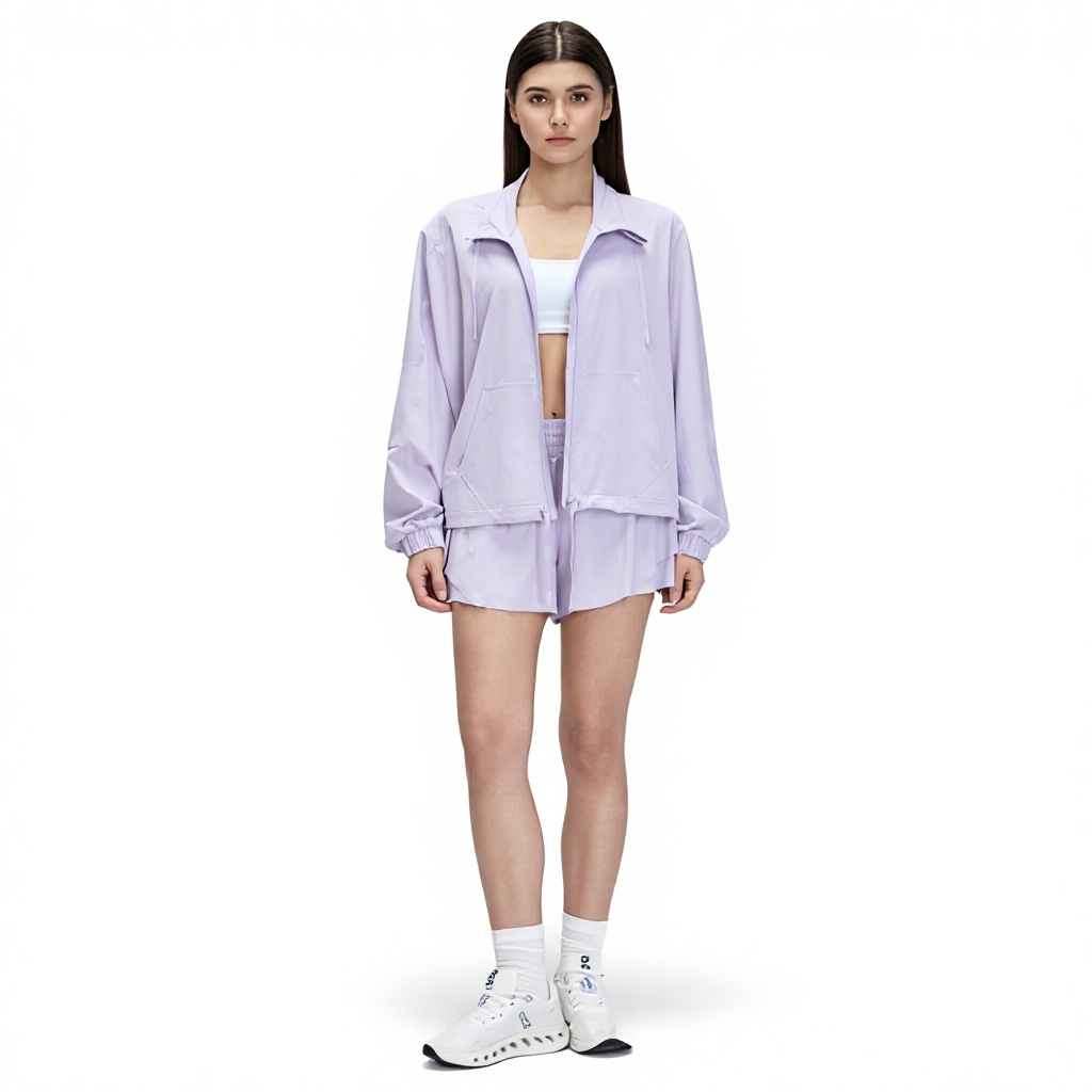 Breathable Quick-Dry Four-Way Stretch Polyester/Nylon Casual Oversized Lightweight Sun-Protective Zip-Up Jacket Drawstring Hem