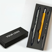 Stylo multifonction 9-en-1 en métal avec lampe LED, tournevis, ouvre-bouteille, niveau à bulle, règle, outil technique, cadeau pour homme ingénieur