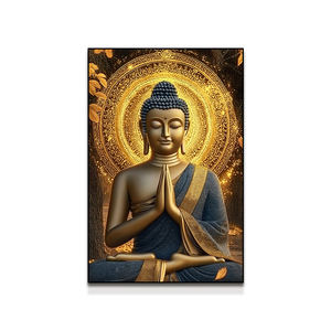 आधुनिक गोल्डन बुधा चित्र विलासिता हीरा मंदिर पृष्ठभूमि दीवार सजावट गर्म चमकदार एलईडी प्रकाश मुद्रित कागज समकालीन - Product Image 1