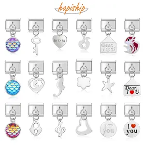 Hapiship 9mm de ancho nuevo Original Daisy I <span class=keywords><strong>Love</strong></span> You corazón flor italiano encanto pulsera de acero inoxidable fabricación de joyas DJ047 - Product Image 1