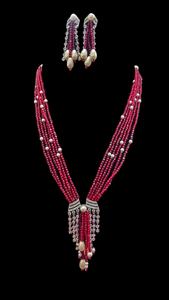 Ensemble de colliers élégants à plusieurs rangs avec perles bleues, perles de culture et gouttes de cristal pour les occasions festives et le quotidien - Product Image 3