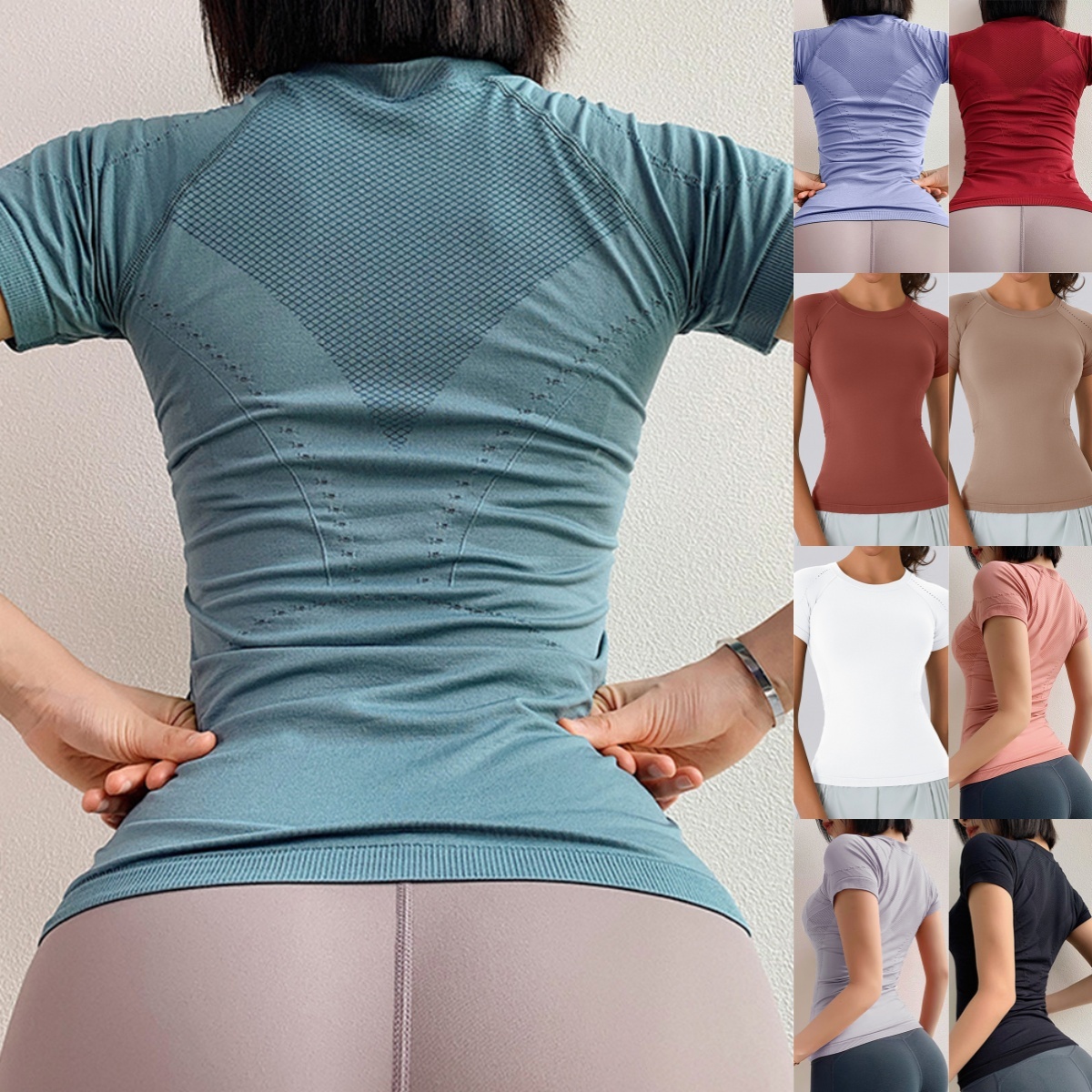 Yimo 9 Colors Hollow Out Short Sleeve Yoga Top Lady Fashion Round Neck Fitness Shirt Female Sexy Quick Dry Gym Clothes
