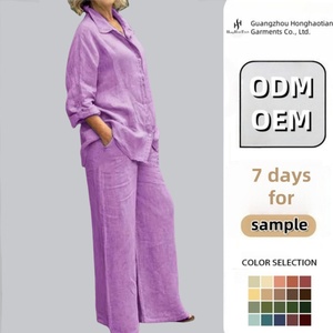 ODM OEM Personalizado Primavera Otoño Camisa de las mujeres Pantalones Conjuntos <span class=keywords><strong>Ropa</strong></span> de las señoras Casual Urban Lino <span class=keywords><strong>Tallas</strong></span> <span class=keywords><strong>grandes</strong></span> Conjunto de dos piezas <span class=keywords><strong>Ropa</strong></span> de las mujeres - Product Image 2
