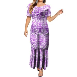 Nouveauté <span class=keywords><strong>robe</strong></span> polynésienne Samoa Tonga Tribal à manches courtes <span class=keywords><strong>robe</strong></span> d'<span class=keywords><strong>été</strong></span> <span class=keywords><strong>grande</strong></span> <span class=keywords><strong>taille</strong></span> à volants col en V robes en queue de poisson pour femmes - Product Image 2
