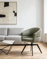 Chaise d'ordinateur pivotante en tissu vert foncé, style minimaliste moderne, avec accoudoirs et base en métal noir en forme de croix, pour la maison et le bureau