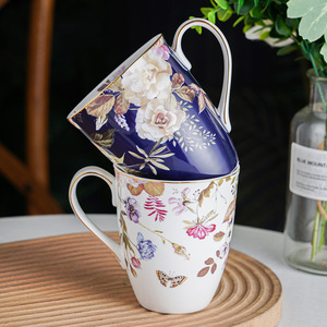 European Country-Style High-Appearance Gold-Rimmed <b>Red</b> Tea <b>Cups</b> Office Couple <b>Cups</b> Set for Afternoon Tea - Product Image 1