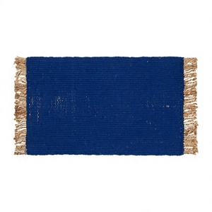 Tapis Kilim Géométrique Moderne Bleu Uni Fait Main, Tissage Plat, Dos en Jute Écologique, Idéal Couloir, Nettoyage Facile - Product Image 1