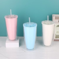 Vaso de bebida fría de doble pared de fábrica con tapas 700ml taza de plástico en forma de U grasa de té de la leche