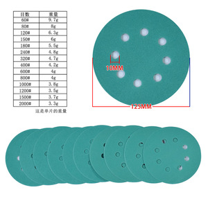 Discos de Lijado Verdes de 5 Pulgadas y 8 Agujeros, Película de Poliéster con Respaldo Adhesivo, Óxido de Zirconio, Uso en Seco y Húmedo - Product Image 3