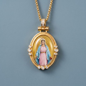 Colgante Ovalado Moderno Religioso de Latón con Imitación de Perla y Esmalte, Recuerdo de Nuestra Señora de <span class=keywords><strong>Medjugorje</strong></span>, Venta al por Mayor para Europa y EE. UU. - Product Image 1