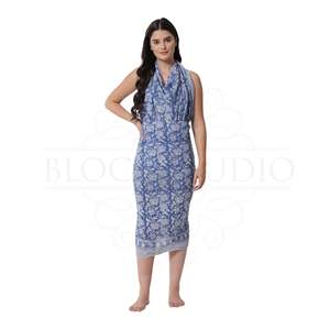 ผ้าซิ่นพิมพ์ลายบล็อกทำมือขายดีสำหรับผู้หญิง ผ้าคลุมบิกินี่น้ำหนักเบา เหมาะสำหรับใส่ไปเที่ยวทะเลและรีสอร์ทในช่วงฤดูร้อน - Product Image 3