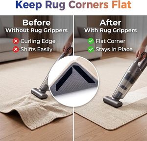 Lot de 8 patins adhésifs réutilisables double face pour tapis, maintiennent les coins des tapis plats, fixent les tapis sur les sols en bois dur et en carrelage - Product Image 5