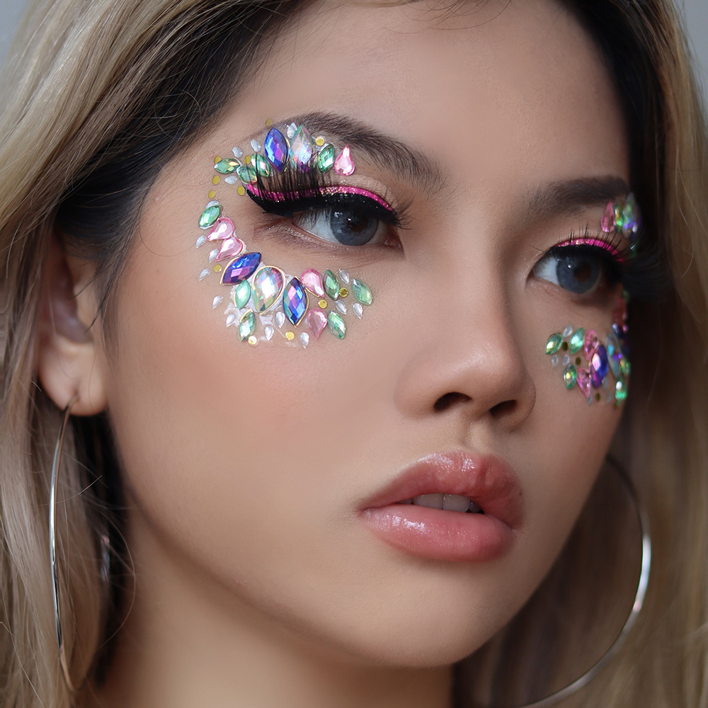 Halloween Glitter strass cristallo diamante faccia tatuaggio gioiello temporaneo Art Sticker Happy Game Double Face gemme Sticker