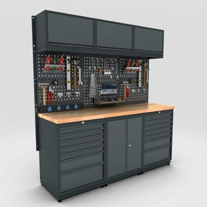 Système d'armoires de rangement robustes pour <span class=keywords><strong>garage</strong></span>, établi modulaire, panneau perforé, tiroirs, serrure à clé pour ateliers de réparation automobile - Product Image 5