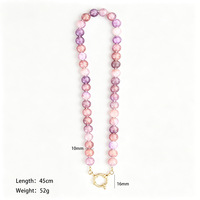 Colliers de mode en acier inoxydable avec fermoir marin, perles de verre colorées et fragments de jade de 10 mm C&J pour femmes